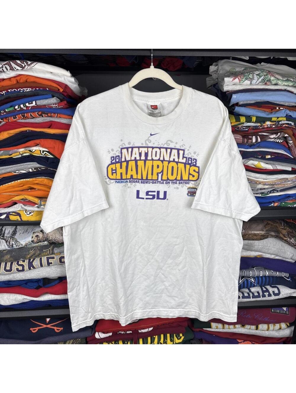 Vintage Y2K LSU Tigers 2003 National Champions Nike Center Swoosh Tee XL